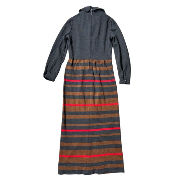 70s vintage maxi shirt dress wool blend pointed collar stripe buttonup Knitique. - Picture 5 of 9